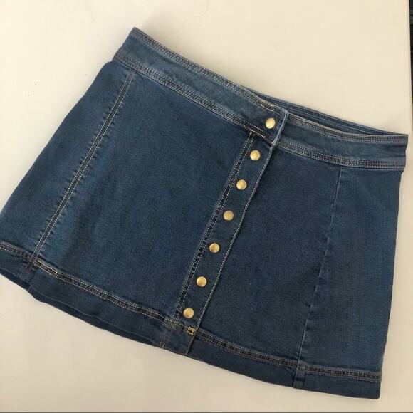 Free People Button Front Denim Mini Skirt - Picture 2 of 4